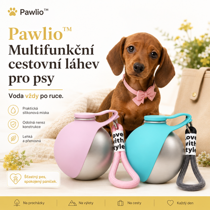 Pawlio™ Cestovní lahev pro psy | Láhev a miska v jednom | Nerez 304 | BPA Free