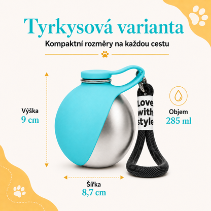 Pawlio™ Cestovní lahev pro psy | Láhev a miska v jednom | Nerez 304 | BPA Free
