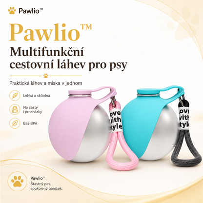 Pawlio™ Cestovní lahev pro psy | Láhev a miska v jednom | Nerez 304 | BPA Free